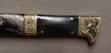 13" Double Eagle Picklock Switchblade. Damascus Blade and Buffalo horn handles.