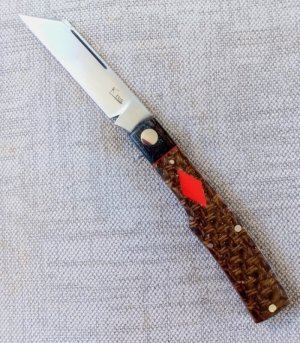 K'roo Mac Custom..Beanbag and Rag Micarta..Rwl34..red accents and shield..3.75..coa and slip