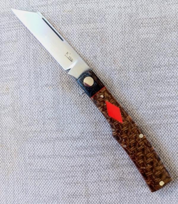 K'roo Mac Custom..Beanbag and Rag Micarta..Rwl34..red accents and shield..3.75..coa and slip K'roo Mac Custom..Beanbag and Rag Micarta..Rwl34..red accents and shield..3.75..coa and slip