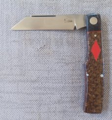 K'roo Mac Custom..Beanbag and Rag Micarta..Rwl34..red accents and shield..3.75..coa and slip 
