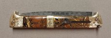 13" Double Eagle Picklock Switchblade. Damascus Blade and Multi Color Acrylic handles.