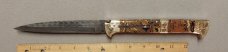 13" Double Eagle Picklock Switchblade. Damascus Blade and Multi Color Acrylic handles.