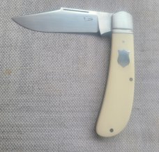 K'roo Vintage Ivory Paper Micarta Lanny..fluted...black accents..4cl"..Rwl34..Filework..coa and slip