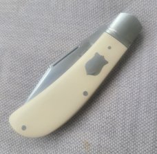 K'roo Vintage Ivory Paper Micarta Lanny..fluted...black accents..4cl"..Rwl34..Filework..coa and slip