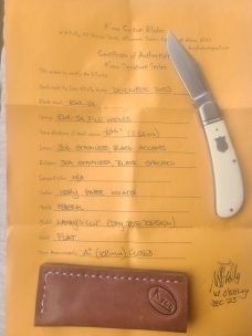 K'roo Vintage Ivory Paper Micarta Lanny..fluted...black accents..4cl"..Rwl34..Filework..coa and slip