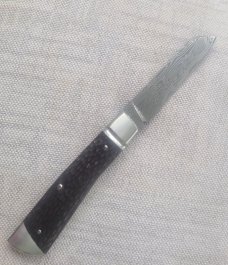 B.Chrisman Del Playa...Loki Damasteel..Hand jigged vintage micarta...3 5/8" cls.coa.bolsters & caps 