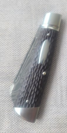B.Chrisman Del Playa...Loki Damasteel..Hand jigged vintage micarta...3 5/8" cls.coa.bolsters & caps 