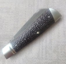 B.Chrisman Del Playa...Loki Damasteel..Hand jigged vintage micarta...3 5/8" cls.coa.bolsters & caps 