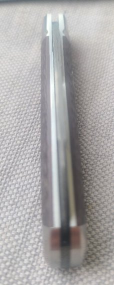 B.Chrisman Del Playa...Loki Damasteel..Hand jigged vintage micarta...3 5/8" cls.coa.bolsters & caps 