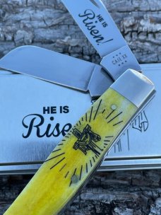 CASE XX ** 2024 EASTER "HE IS RISEN" YELLOW BONE LARGE 75 STOCKMAN ADE ONLY.. ONLY 350 MADE