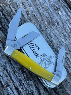 CASE XX ** 2024 EASTER "HE IS RISEN" YELLOW BONE LARGE 75 STOCKMAN ADE ONLY.. ONLY 350 MADE