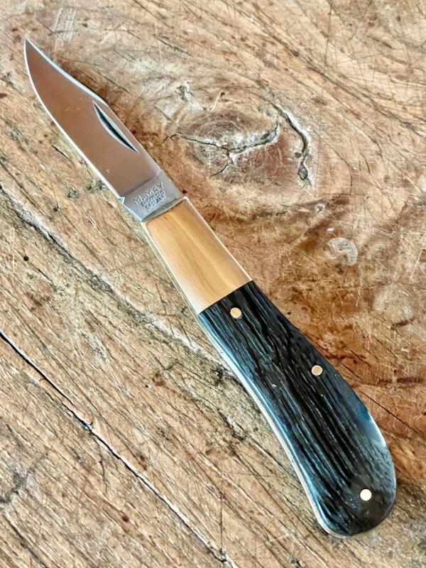 Michael May, Sheffield Clayton Barlow with Bog Oak Scales and Clip Point Blade