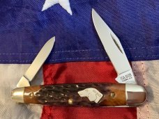 Vintage Ka-Bar Dog Head Pen Knife w/ Great Chestnut Bone Handles +Dog Head Shield -NOS & M/NM