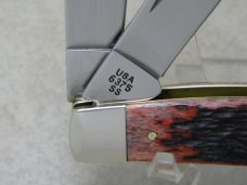 Case XX USA 2001 6375 Script Shield Cranberry Bone Stockman Knife