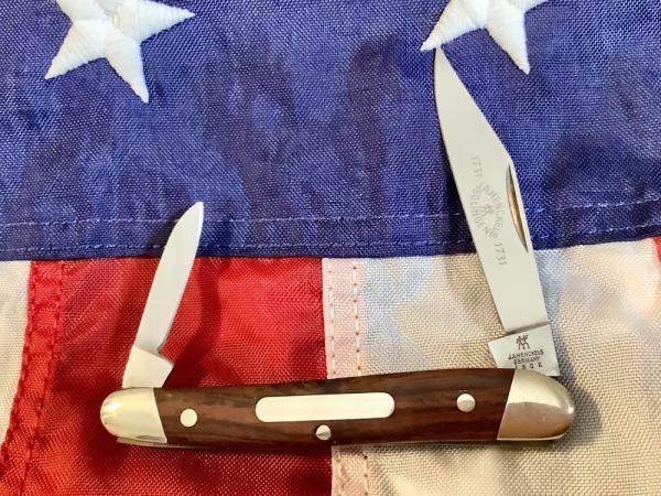 Vintage J A Henckels 2 Blade Half Whittler (Mdl 1915) Pocket Knife w/ Wood Handles! -NOS