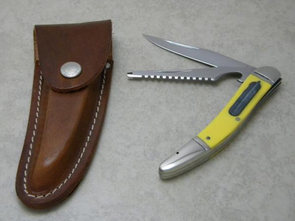 Western USA Yellow Fish Knife w/Gaff Hook New in Pouch c.1980