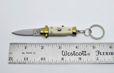 Miniature INOX Stiletto Switchblade Knife Key Chain Synthetic Ivory Handle  