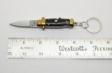 Miniature INOX Stiletto Switchblade Knife Key Chain Synthetic Cow Horn Handle  