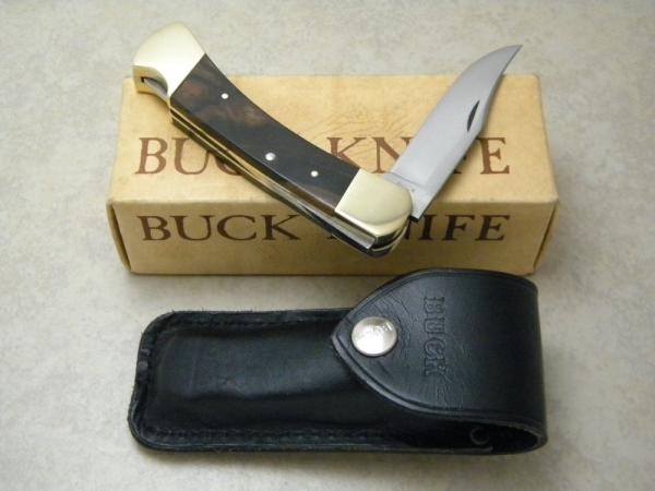 Buck 110 USA Hunter Wood Folding Lockback Knife & Pouch in Box - 3rd Version 2 Rivet c.1971-73