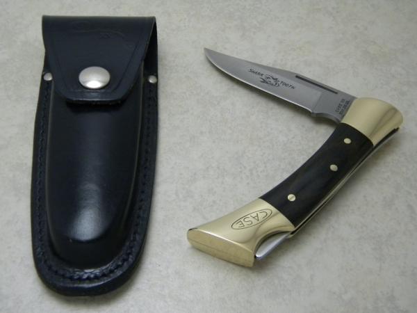 Case XX Stainless USA 3 Dot 1977 P197 L SSP Wood Shark Tooth Lockback Knife & Pouch