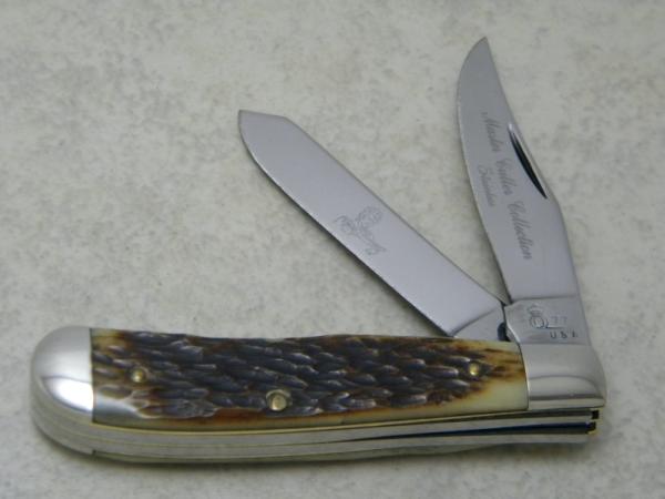 Queen Rogers Bone Mini Trapper Knife "Q77" USA Tang Stamp Etched - c.1977 Queen Rogers Bone Mini Trapper Knife "Q77" USA Tang Stamp Etched - c.1977