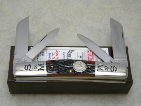 Schatt & Morgan Queen USA Bone 2005 Large Congress NKCA Club Knife NIB