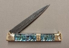 13" Double Eagle Picklock Switchblade with Abalone handles Damascus Blade.