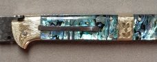 13" Double Eagle Picklock Switchblade with Abalone handles Damascus Blade.