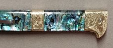 13" Double Eagle Picklock Switchblade with Abalone handles Damascus Blade.