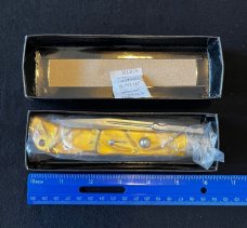AKC Yellow Orange Gold Swirl Pearlite Lock-back 11 inch Swing Guard Automatic Knife