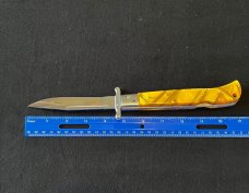 AKC Yellow Orange Gold Swirl Pearlite Lock-back 11 inch Swing Guard Automatic Knife