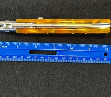 AKC Yellow Orange Gold Swirl Pearlite Lock-back 11 inch Swing Guard Automatic Knife