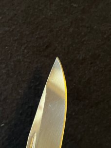 AKC Yellow Orange Gold Swirl Pearlite Lock-back 11 inch Swing Guard Automatic Knife