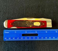 Schatt and Morgan Red Grooved Bone Swing Guard Cheetah Knife Queen 