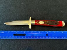 Schatt and Morgan Red Grooved Bone Swing Guard Cheetah Knife Queen 