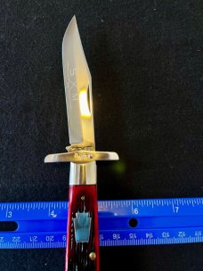 Schatt and Morgan Red Grooved Bone Swing Guard Cheetah Knife Queen 