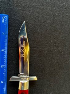 Schatt and Morgan Red Grooved Bone Swing Guard Cheetah Knife Queen 
