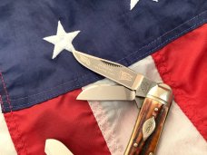 1st Generation 1984 Bulldog Brand Stockman “Ohio Tobacco King” Blade Etch w Rare Redish Stag Handles