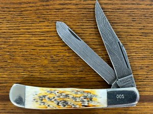 Parker-Edwards 1423D Ltd Ed Trapper w/Two Damascus Blades & Pickbone Scales SN#005 USA A-9218