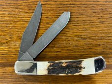 Parker-Edwards 1423D Ltd Ed Trapper w/Two Damascus Blades & Gnarly Stag Scales USA A-9200  