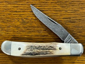 Parker-Edwards 95155D Ltd Ed Mini-Trapper w/Single Damascus Blade & Fat Stag Scales USA A-9175