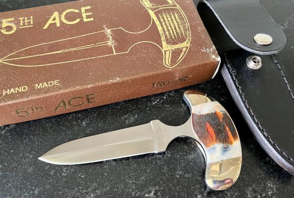 Vintage Taylor Cutlery 5th Ace Push Dagger Knife, Japan, Original Box & Sheath, Unused Vintage Taylor Cutlery 5th Ace Push Dagger Knife, Japan, Original Box & Sheath, Unused