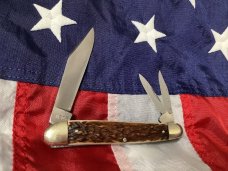 J A Henckels 3 Blade Whittler Pocket Knife w/ Spectacular Old Stag Handles! NOS & M/NM