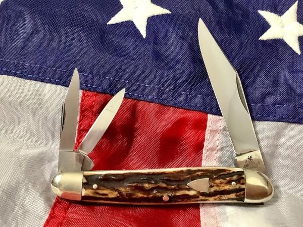 J A Henckels 3 Blade Whittler Pocket Knife w/ Spectacular Old Stag Handles! NOS & M/NM J A Henckels 3 Blade Whittler Pocket Knife w/ Spectacular Old Stag Handles! NOS & M/NM