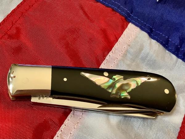 Vintage Parker Cutlery Barlow Knife w/ Black Handles & Electric Abalone Pearl Insert -NOS Vintage Parker Cutlery Barlow Knife w/ Black Handles & Electric Abalone Pearl Insert -NOS