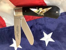 Vintage Parker Cutlery Barlow Knife w/ Black Handles & Electric Abalone Pearl Insert -NOS