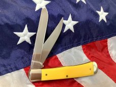 Vintage Ka-Bar ka bar Trapper Knife w/ Yellow Derlin Handles +Dog Head Shield -NOS
