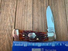 A.G. Russell Small Lockback Brown Jigged Bone Lowell Ark USA 2003