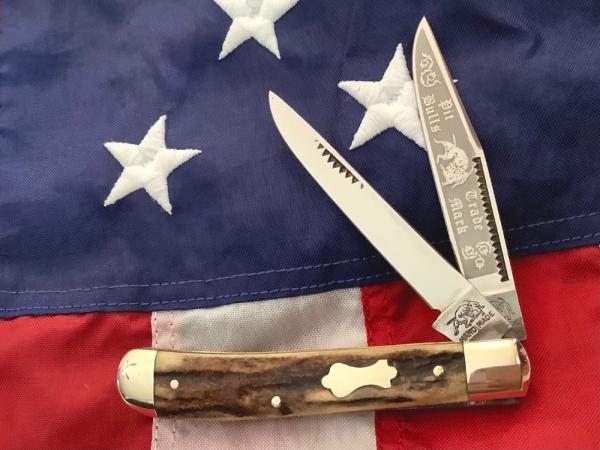 Vintage Hand Made Bulldog Brand 3 & 7/8” Trapper w/ Great Deep Stag Handles -NOS Vintage Hand Made Bulldog Brand 3 & 7/8” Trapper w/ Great Deep Stag Handles -NOS