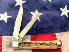 Vintage Hand Made Bulldog Brand 3 & 7/8” Trapper w/ Great Deep Stag Handles -NOS
